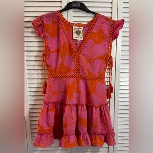 EUC Z&L Europe Women's S Mini Dress  Flutter Sleeve Multicolor Floral Print